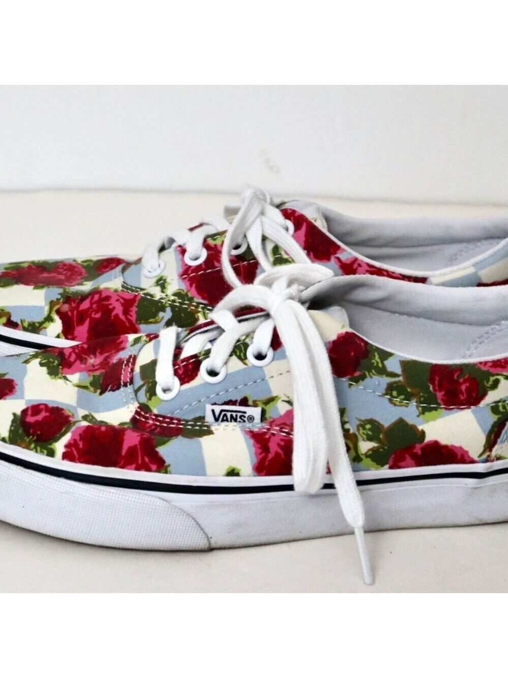 VANS checkerboard roses floral lace up Canvas Low Skate sneakers coastal 7.5 - Picture 4 of 10